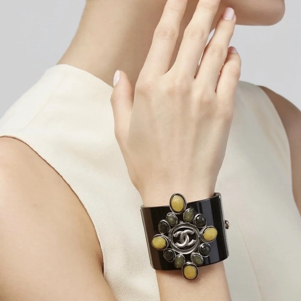 Chanel Black and Silver Cuff Bracelet - Picture 1 of 15